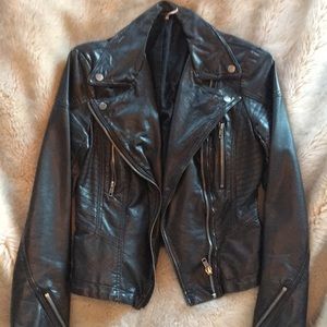 Free People Black Leather Jacket size 0